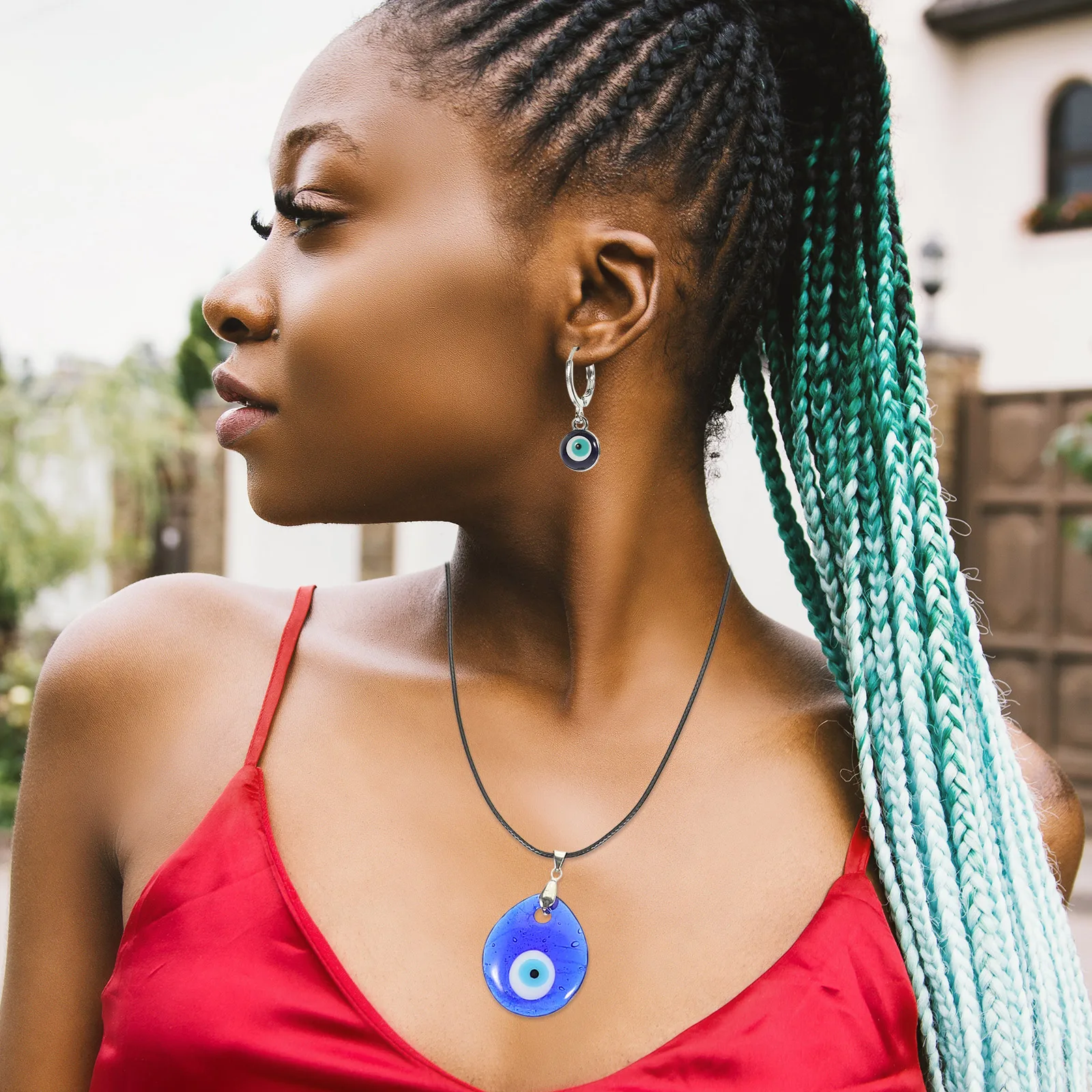 

1 set 1 Set Evil Eye Necklace Bracelet Earrings Jewelry Set For Women Blue Eye Charm Protection Adjustable Fashion Gift