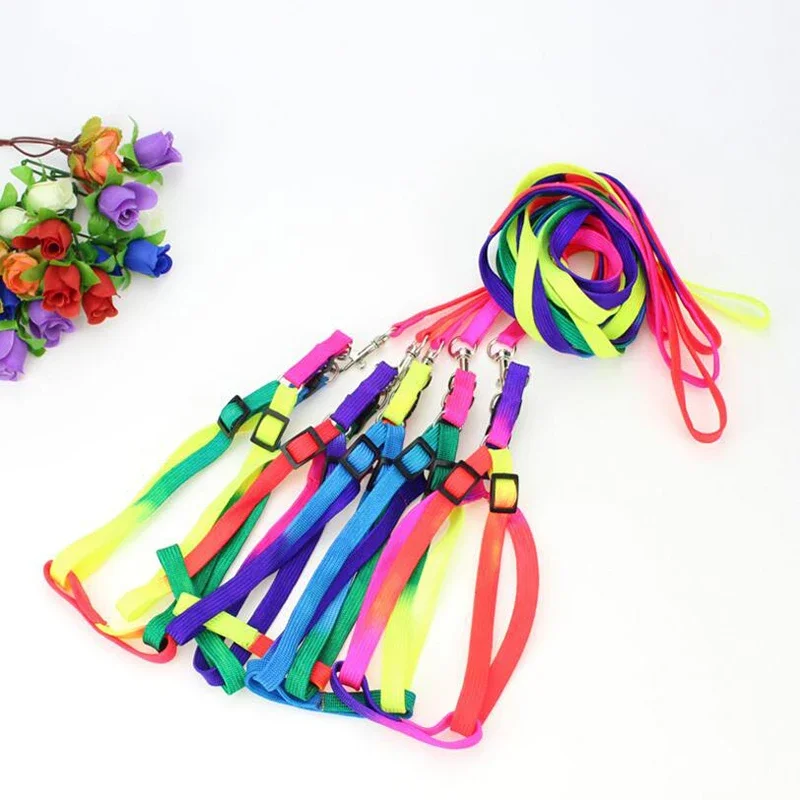 120cm Nylon Pet Harness Dog Rope Leash Collar Rainbow Dog Traction Rope Soft Walking Harness Lead Durable Safely Rope