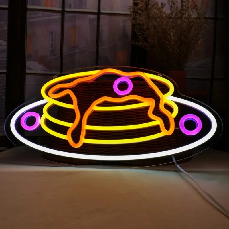 Custom Pancake LED Neon Sign Breakfast Neon Light,Food Baking Dessert Light Up Sign Night Light sign,