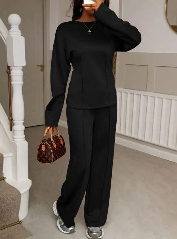 

Women's Two-Piece Set 2025 Autumn Winter Casual Long Sleeved T-Shirt Long Pants Two-Piece Set Loose and Comfortable Pants Set