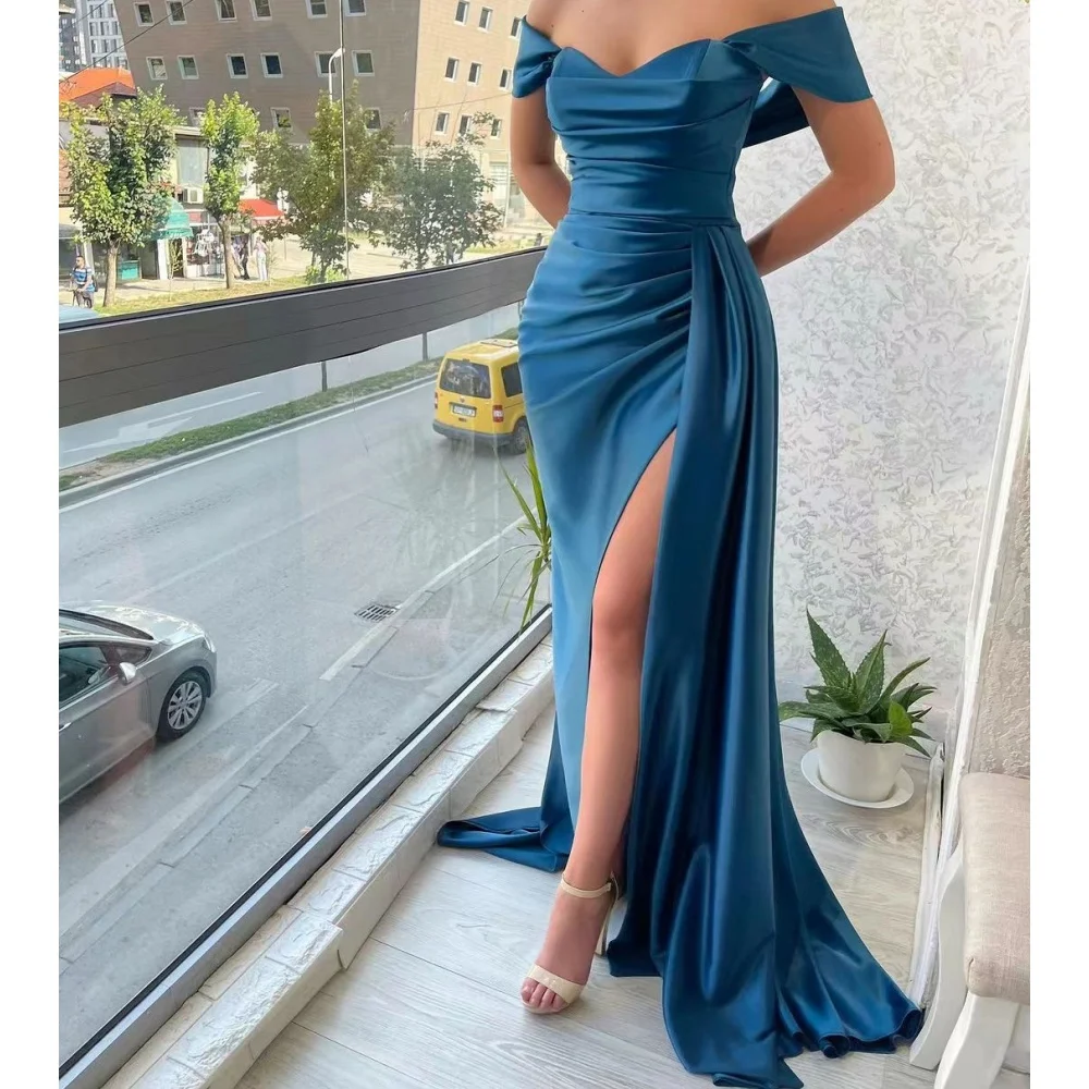 

Muloong Off-the-shoulder Neckline Sweetheart Sweep Train Asymmetrical Women Elegant And Pretty Luxury Prom Dress