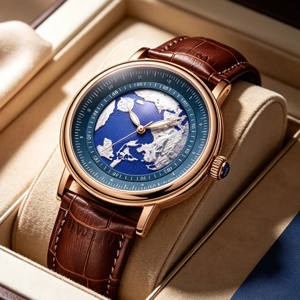 LIGE Mens Watches Blue Planet Creative Earth Fashion Quartz Wristwatch Leather Sport Watch for Men Luminous Rose Gold Clock Man