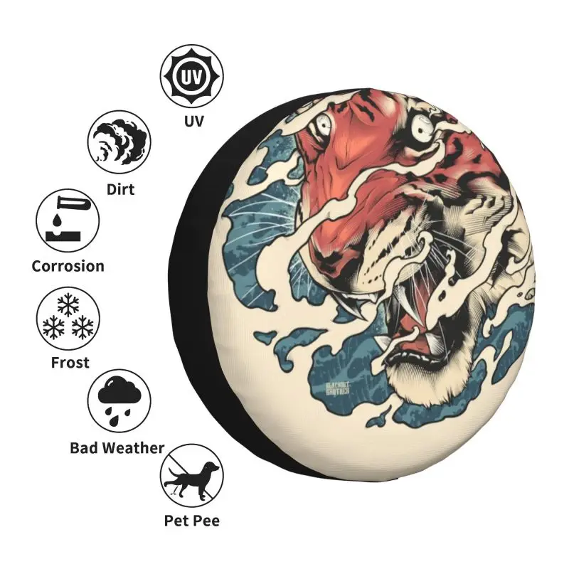 Tora Japanese Tiger Tattoo Spare Tire Cover for Jeep Pajero Japanese Samurai SUV RV Trailer Car Wheel Protectors Accessories