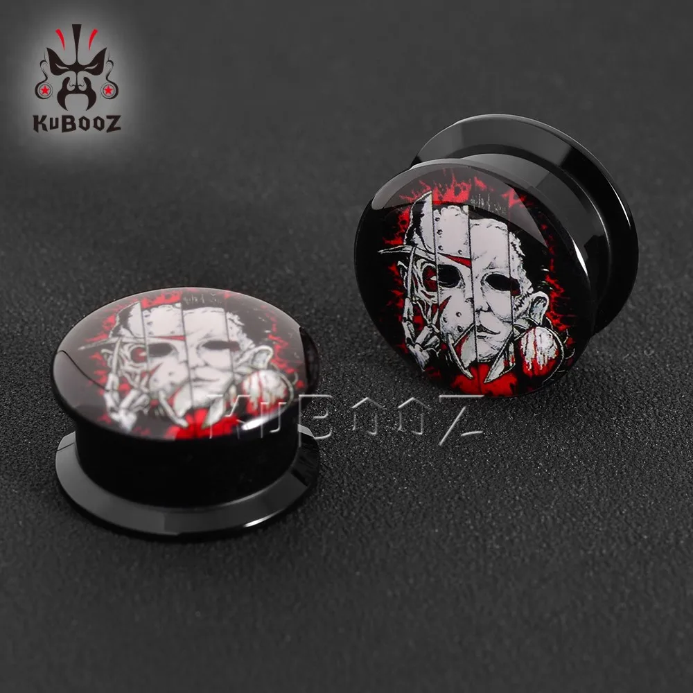 KUBOOZ Stylish Acrylic Boy Logo Ear Tunnels Plugs Earring Body Piercing Jewelry Gauges Expanders Stretchers 2PCS