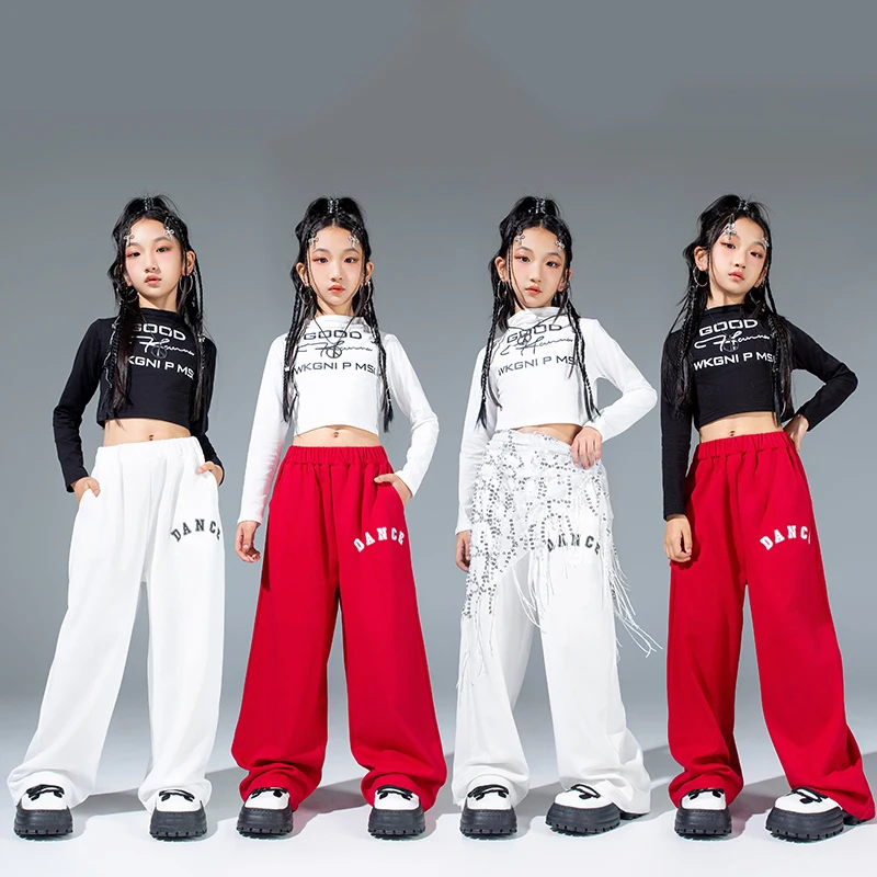 Kids Jazzdans Kleding Voor Meisjes Lange Mouwen Tops Hip Hop Broek Ballroom Praktijk Kleding Kpop Stijl Prestaties Slijtage BL14102