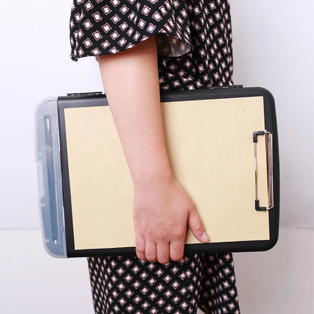 

Waterproof Paper Storage Box Clip Memo Holder Compartment Clipboard Boards Desktop with Folder