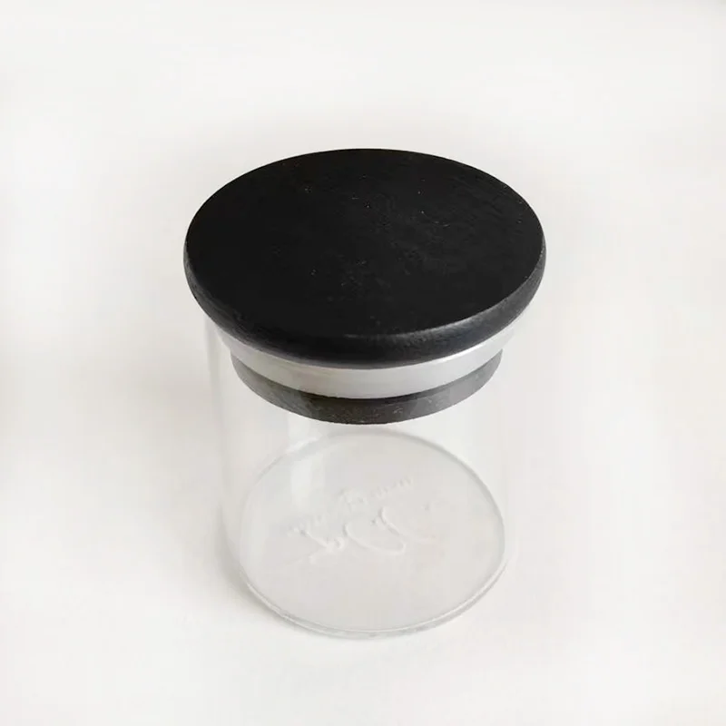 Small Cute Glass Kitchenware High Borosilicate Sealed Glass Container  with Black Bamboo Lid