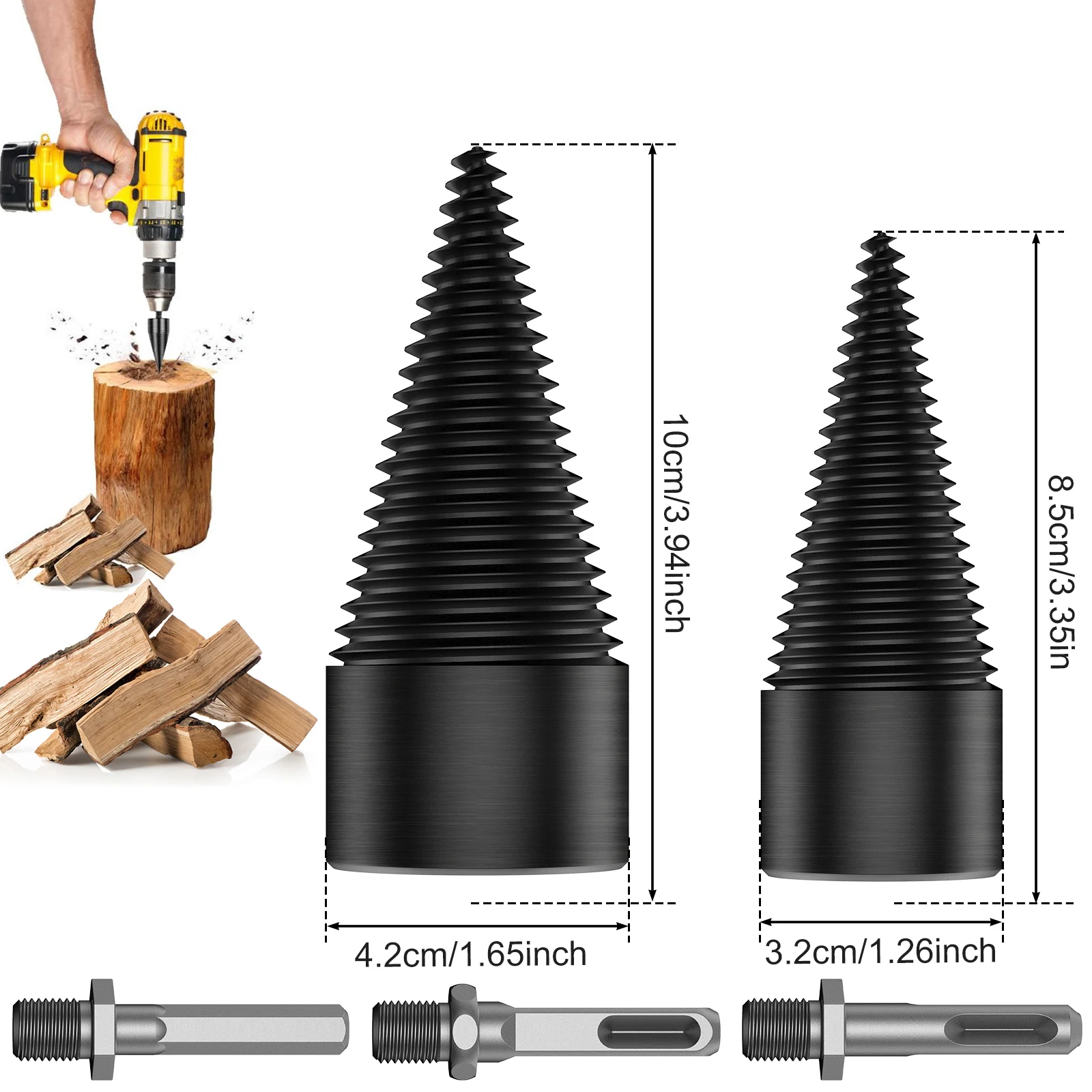 1/2PC Firewood Log Splitter 32/42mm Sturdy High-Carbon Steel Wood Log Splitter Screw Cones Drill Bit with Hex/Round/Square Shank