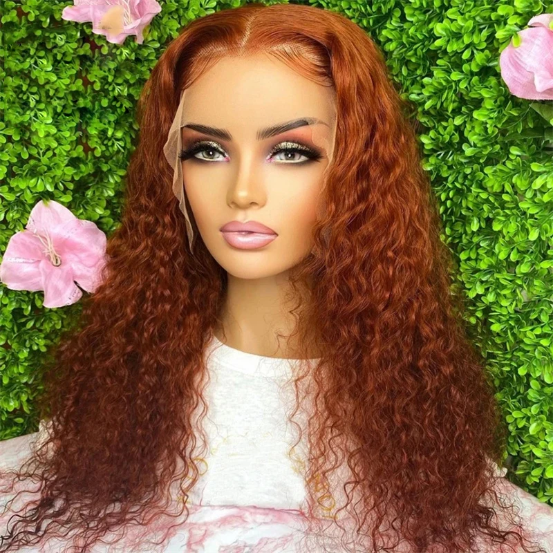 Preplock Wig renda rambut palsu untuk wanita, Wig depan renda keriting ikal tanpa lem ketebalan 180 lunak oranye untuk bayi perempuan 26 inci panjang tahan panas harian