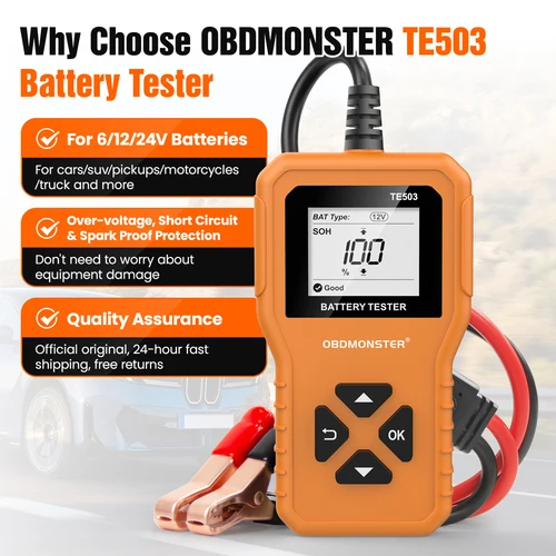 Imagen 1 del producto Probador de Baterías de Auto TE503/BR502 6V 12V 24V, Herramienta de Detección del Sistema de Baterías, Analizador de Baterías de Auto de 100-2000 CCA, Herramienta de Diagnóstico