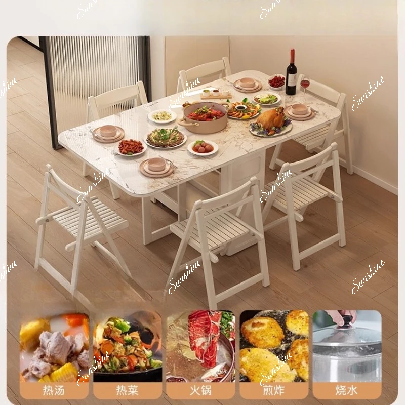 Cream style slate countertop hidden dining table two-person small apartment household step aside folding