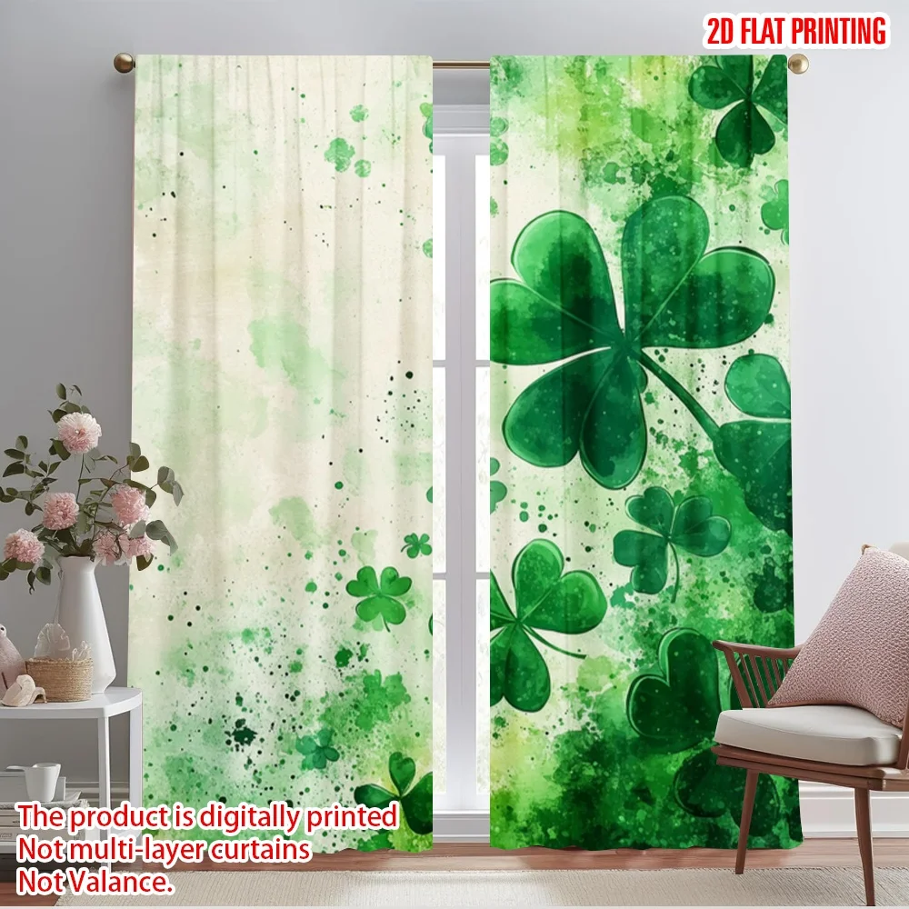 2pcs,2D plane printing Curtain Fabric Clover Canvas(1) Durable Polyester (without rod) All Seasons Perfect for Bedroom & Living
