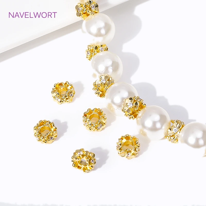 

Разделители для бусин Бусины-разделители из металла с позолотой 18K и инкрустацией цирконами в форме цветов, с большим отверстием, для изготовления ювелирных изделий, DIY, оптом