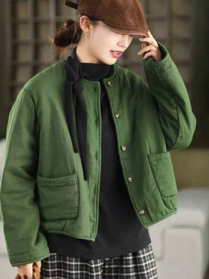 

Аутентичная хлопково-льняная куртка в стиле ретро, теплая верхняя одежда на одной пуговице, художественная одежда Long Sve round Ne Regular Fit