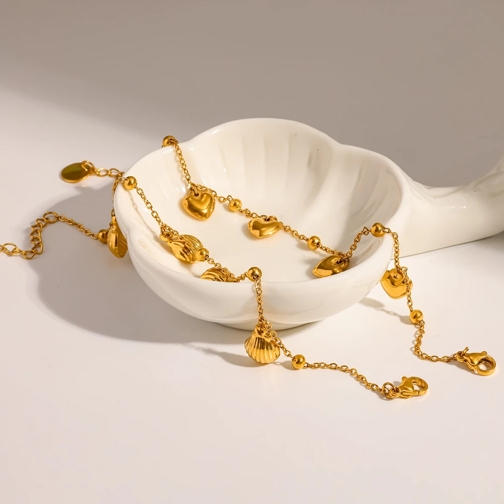 Damen-Fußkettchen aus 316L Edelstahl mit Seestern- und Muschelmotiv, goldfarbene Kette, modischer Sommer-Strand-Schmuck, wasserdicht – Detail 3
