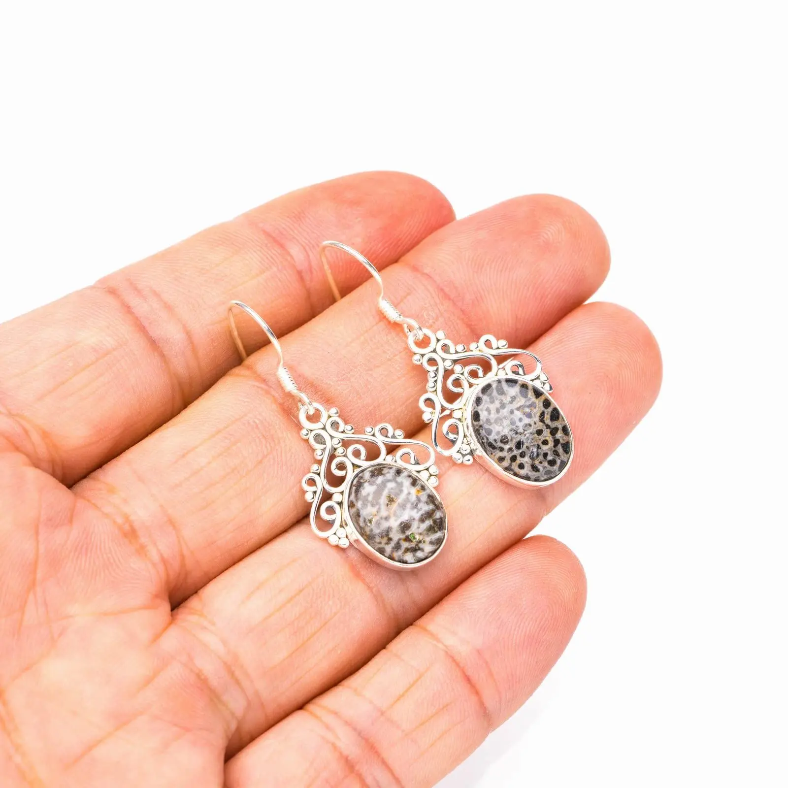 StarGems® Natural Stingray Coral Handmade 925 Sterling Silver Earrings 1.5