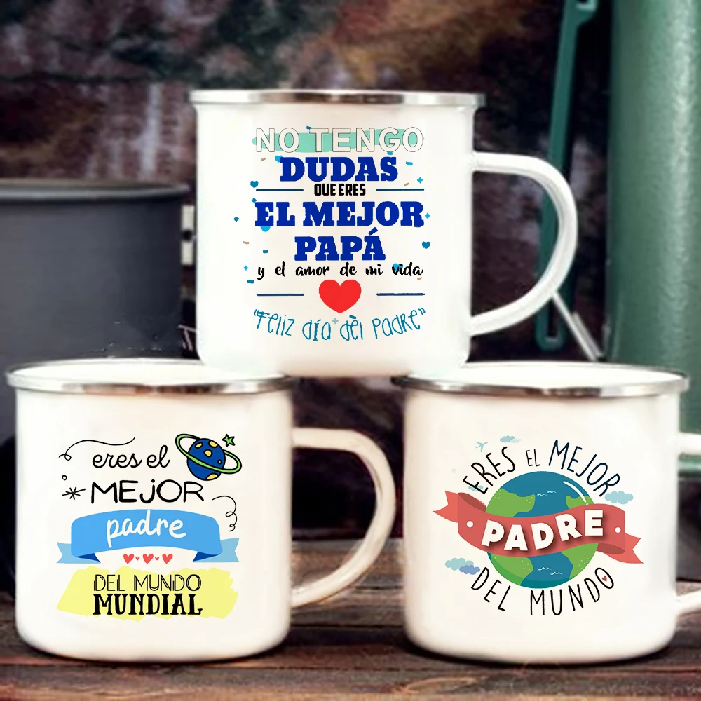 Emaille-Tasse mit Aufdruck „Best Father in The World“, kreative Kaffeetassen, Getränke, Wasserbecher, Campingbecher, Geburtstag, Vatertagsgeschenk für Papa