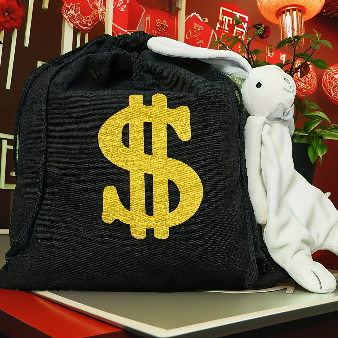 Canvas Money Bags for Party, Costume Money Bag Prop with Dollar Sign, Money Sacks for Christmas Cosplay Theme Party (2 Packs)