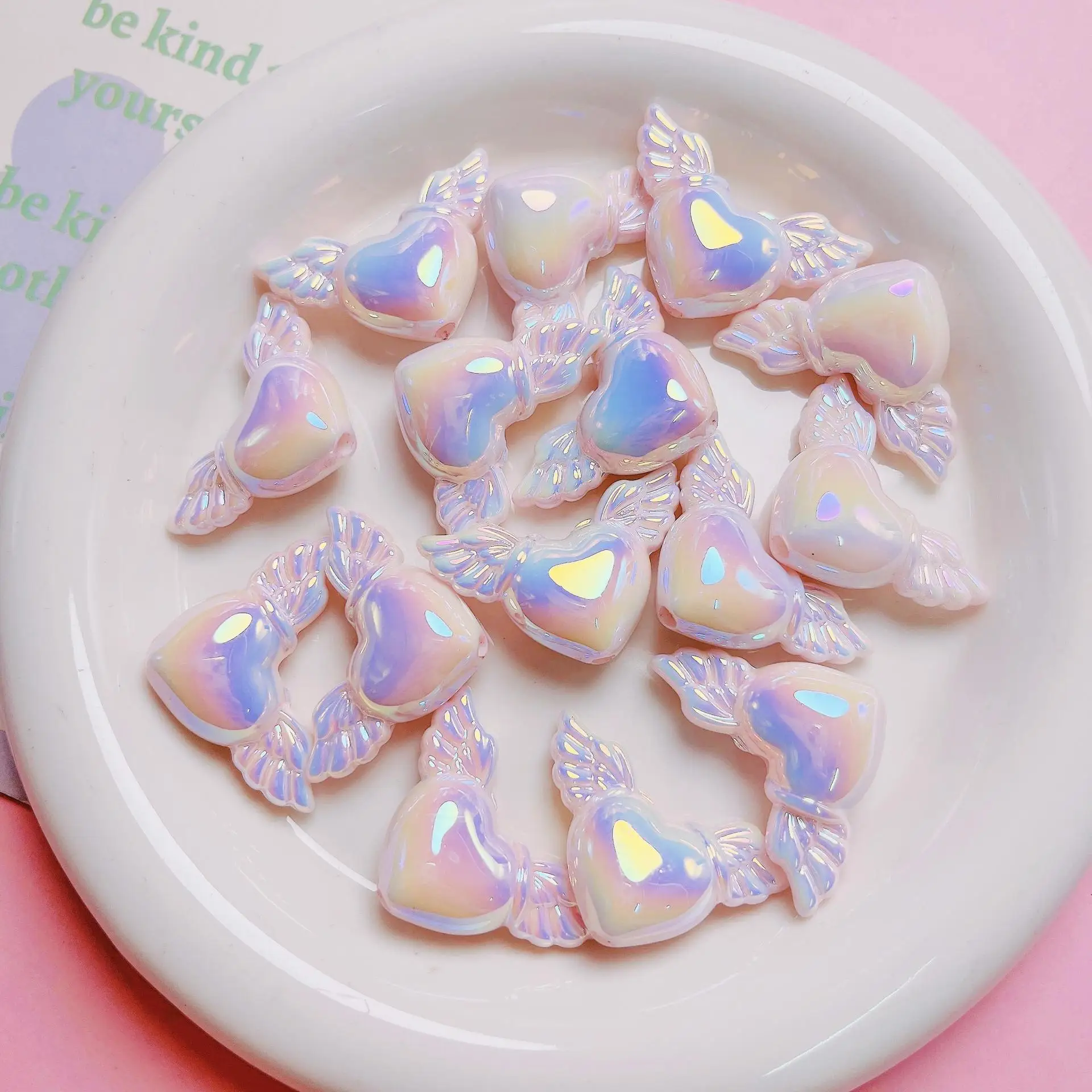 21*35MM High-quality UV Electroplating Colorful Acrylic Cream Angel Love Beads for DIY Handmade Jewelry Beaded Craft Accessories