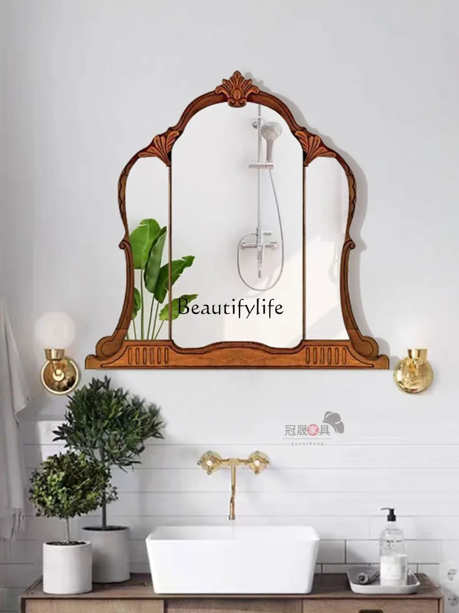 

European retro vanity mirror wall-mounted decorative mirror light luxury home Xuan decoration