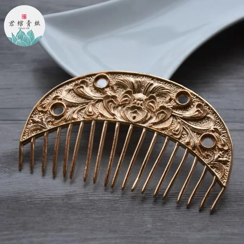 Pure copper protective color hair comb, 9cm peony pattern hair crown free shipping