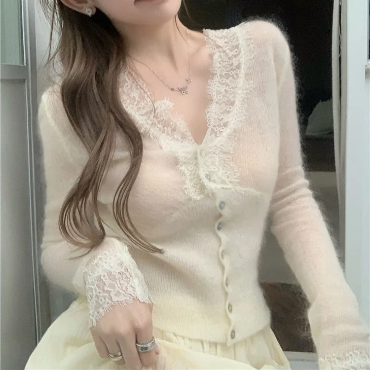 v Neck Long Sleeve Lace Shirt Women\'s Design Fashion Top Vintage Clothes for Women Tops Shirts Blouses