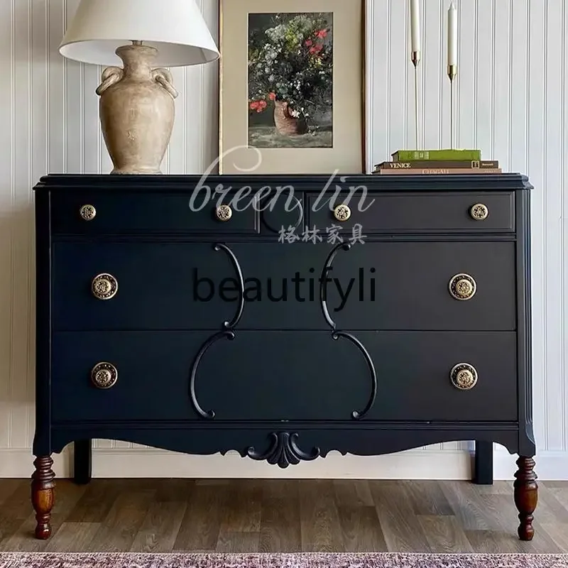 

A16 French retro solid wood chest/household bedroom bedside table/multi-functional drawer storage cabinet