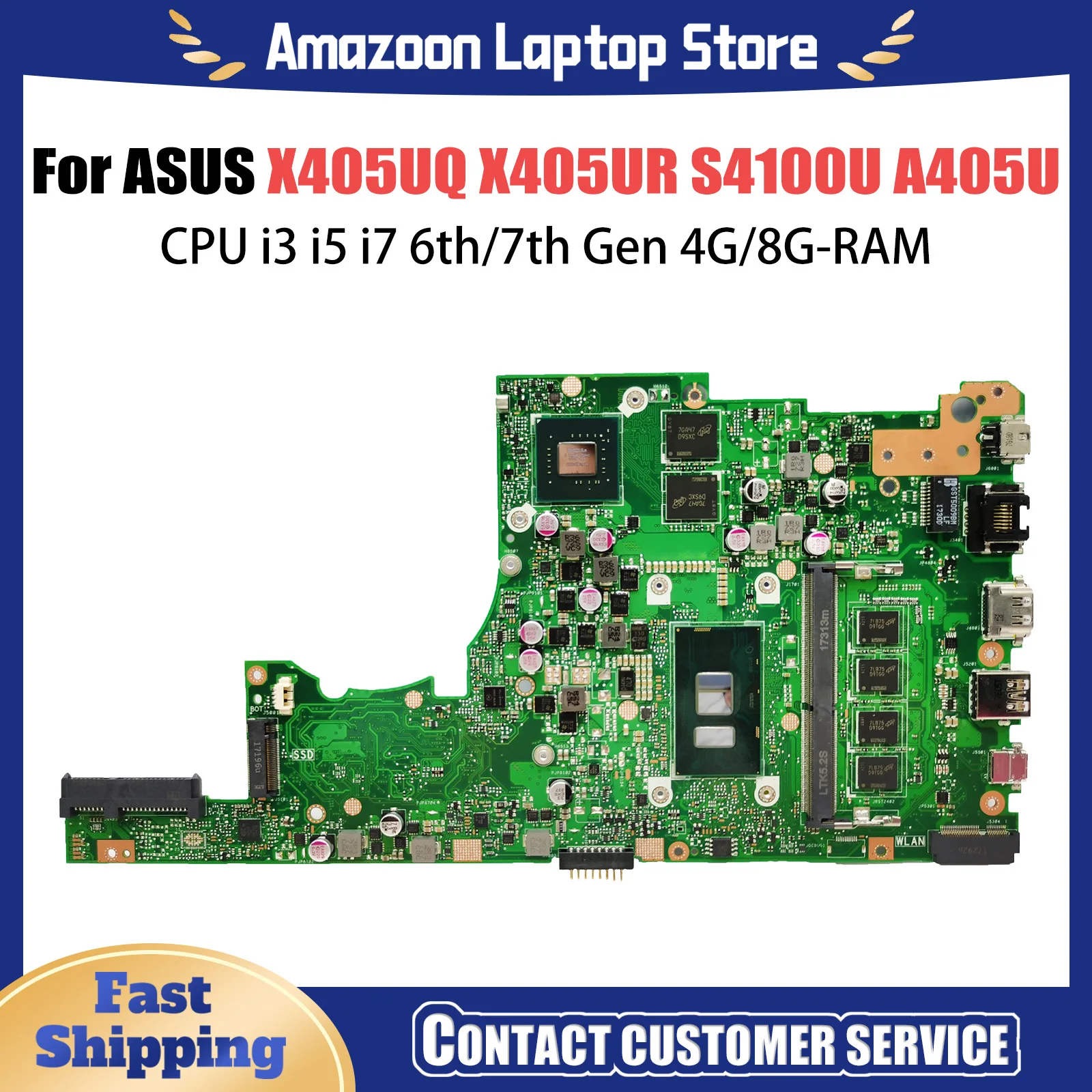 X405UQ For ASUS X405UR S4100U X405UA V405U A405U S405U K405U F405U Laptop Motherboard CPU i3 i5 i7 6th/7th Gen 4G/8G-RAM