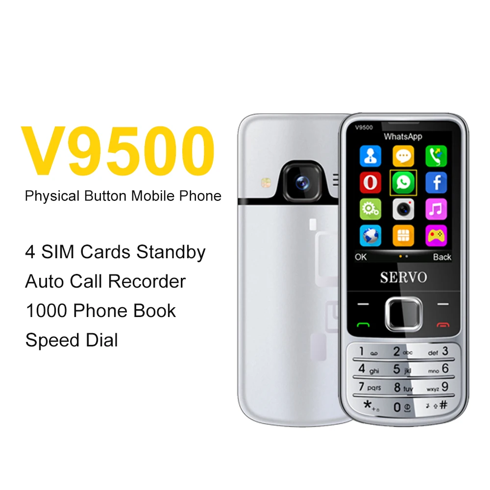 SERVO V9500 долговечный телефон с 4 SIM-картами, 1200 мАч