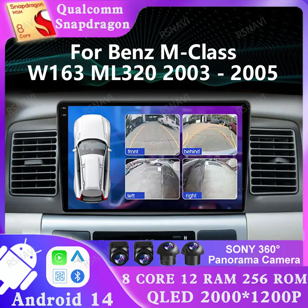 

Android 14 для Benz M-Class W163 ML320 2003-2005 2 DIN Мультимедиа Qualcomm Стерео головное устройство GPS DSP 4G LTE Навигация 5G WIFI