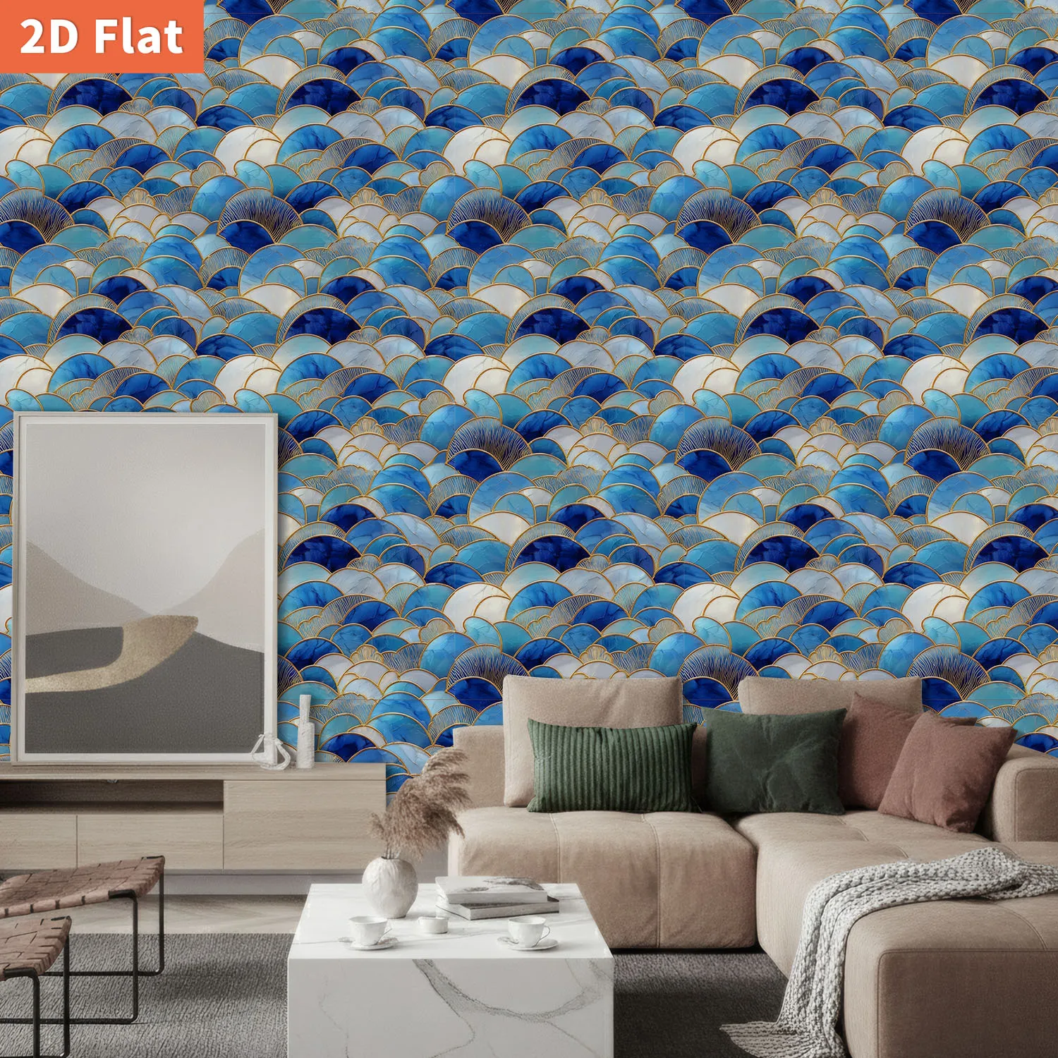 Self-adhesive Blue Wave Wallpaper Roll Bedroom Gold Line Wall Covering Removable Wall Sticker for Kitchen Bathroom Home Decor
