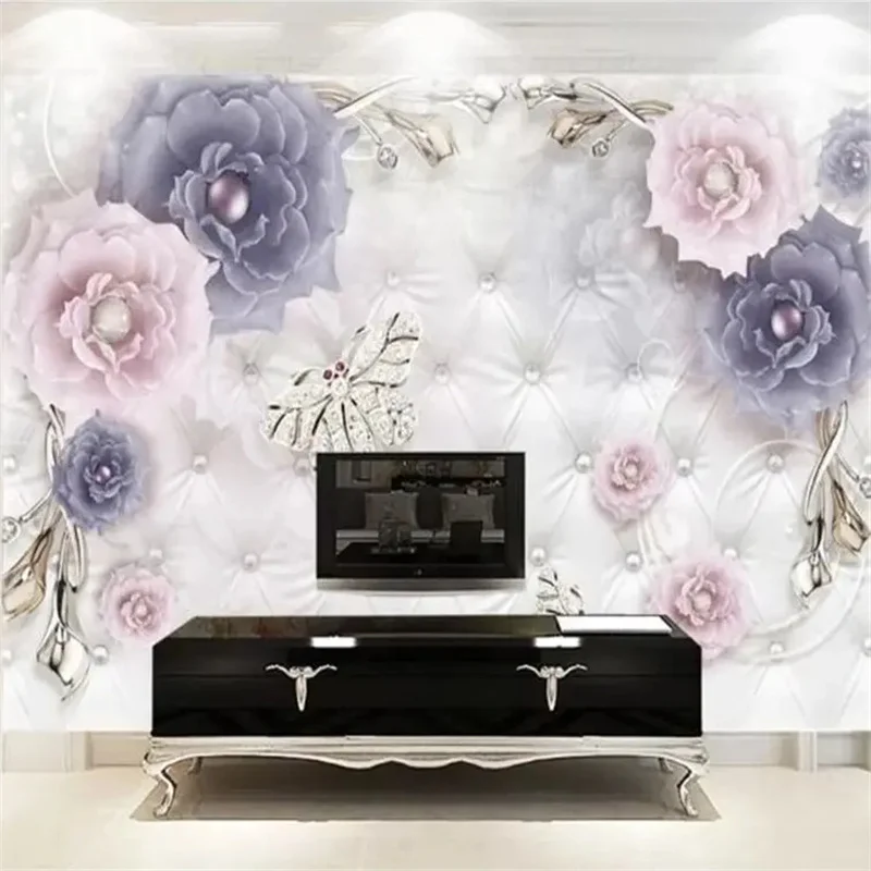 Custom Wallpaper 3D column jewelry pearl metal relief TV background wall home decor Plum fragrance beautiful white swan jewelry