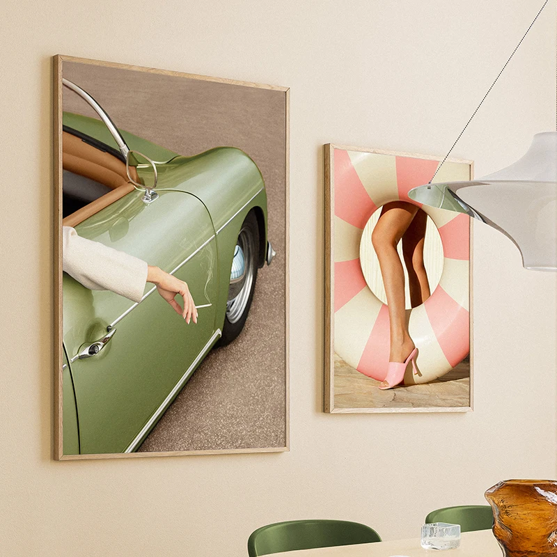 Summer Classic Car Retro Gallery Wall Art Print Poster Canvas Painting Elegant Pictures Decoration Living Room Luxury Bedroom