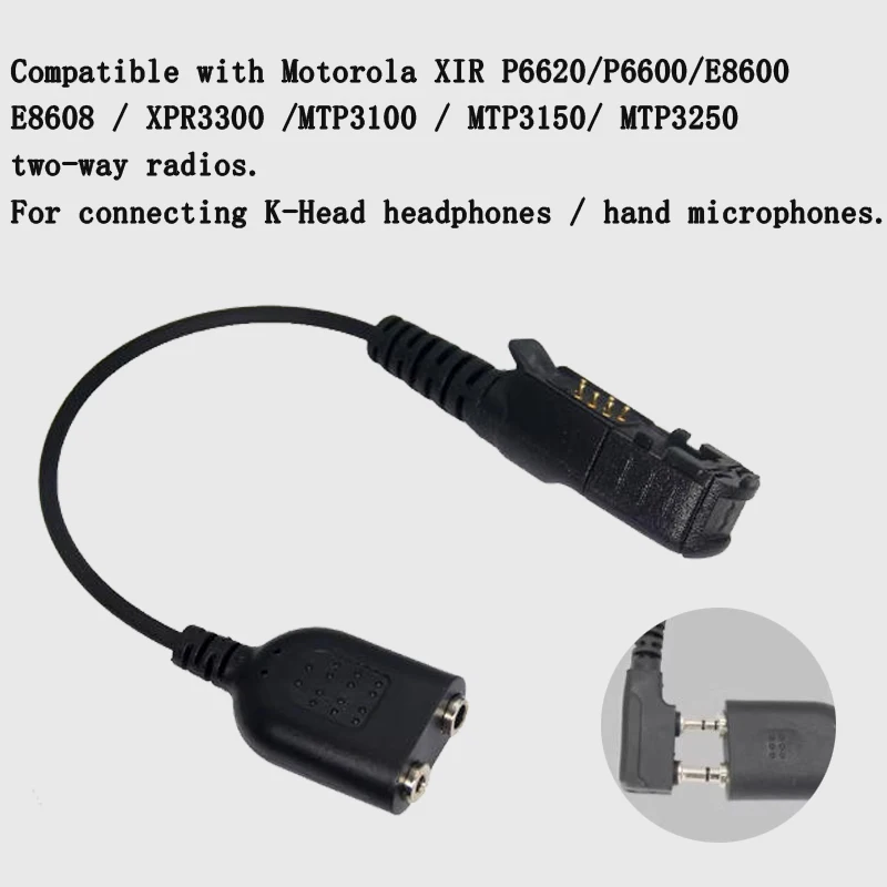 

Headset Adapter Cable for Motorola XIR P6600 P6620i MTP3150 MTP3250 MTP3100 E8608, Convert to K-Head Headset & Hand Microphone