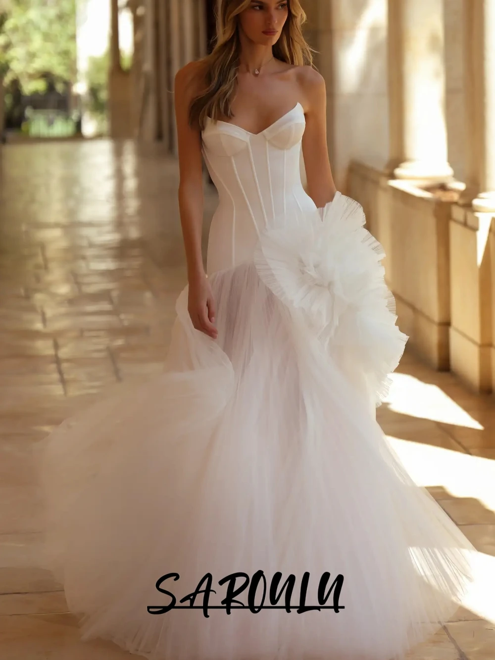 Handmade 3D Floral Wedding Dress Outdoor V Neck Corset Customized Bridal Gown Romantic Tulle A Line Bride Wear New Arrival