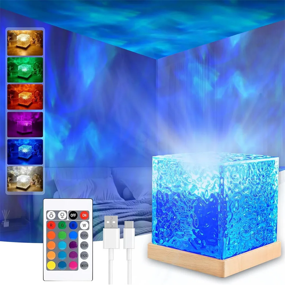 

DC5V RGB Color Changing Ocean Wave Projector Light Cube Northern Lights Indoor Decoration for Living Room Bedroom