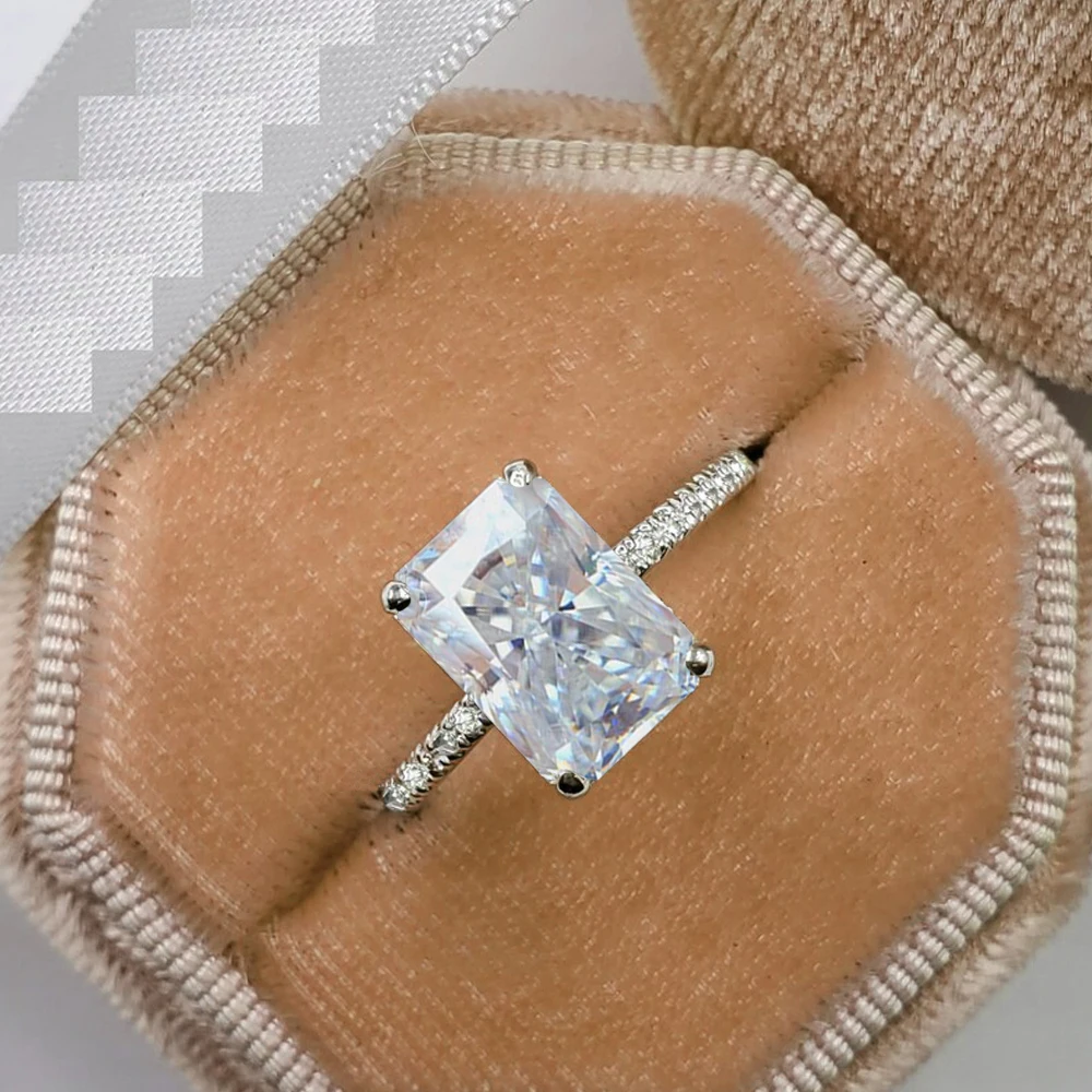 1/2/3/4‑CT Multi‑Size Radiant‑Cut Halo‑Design Moissanite Engagement Ring for Women, GRA‑Certified 925 Sterling‑Silver Bridal Wedding‑Band Fine Jewelry, Ideal Gift for Her