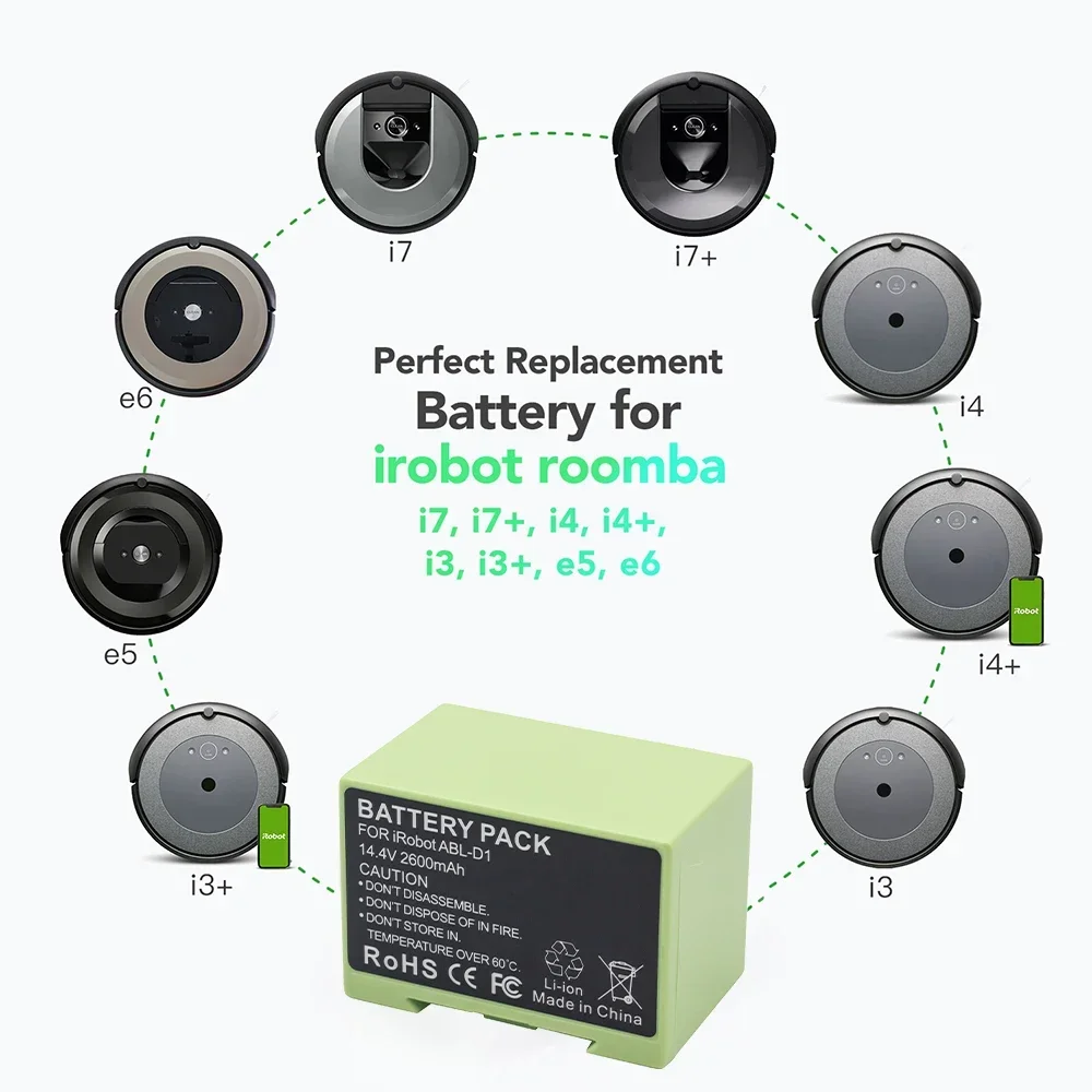 14.4V 2600mAh/3500mAh i7 18650 Battery Replacement for iRobot Roomba e and i Series i7+ e5 7150 7550 i3 3150 i3+ 3550 i4 4150