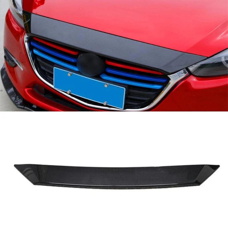 

CEYUSOT FOR Hood Trim Strip Mazda3 Mazda 3 2017 2018 Front Bumper Grille Decorative Protective Cover ABS Carbon Accessories M3