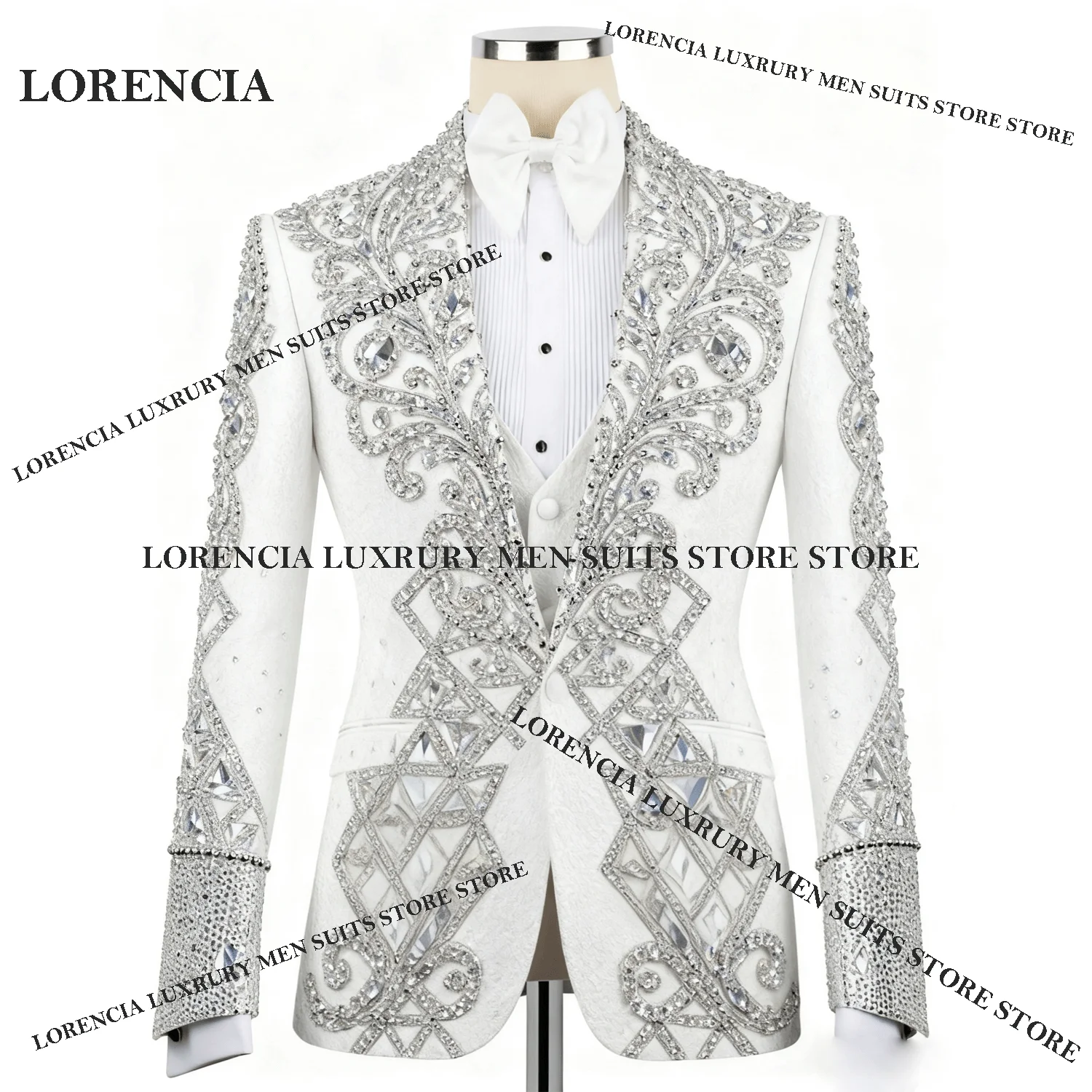 

Customized Elegant Suits High End Rhinestones Beaded Men Groom 2 Pieces Sets Tuxedos Diamond Male Party Prom Blazer Ropa Hombre