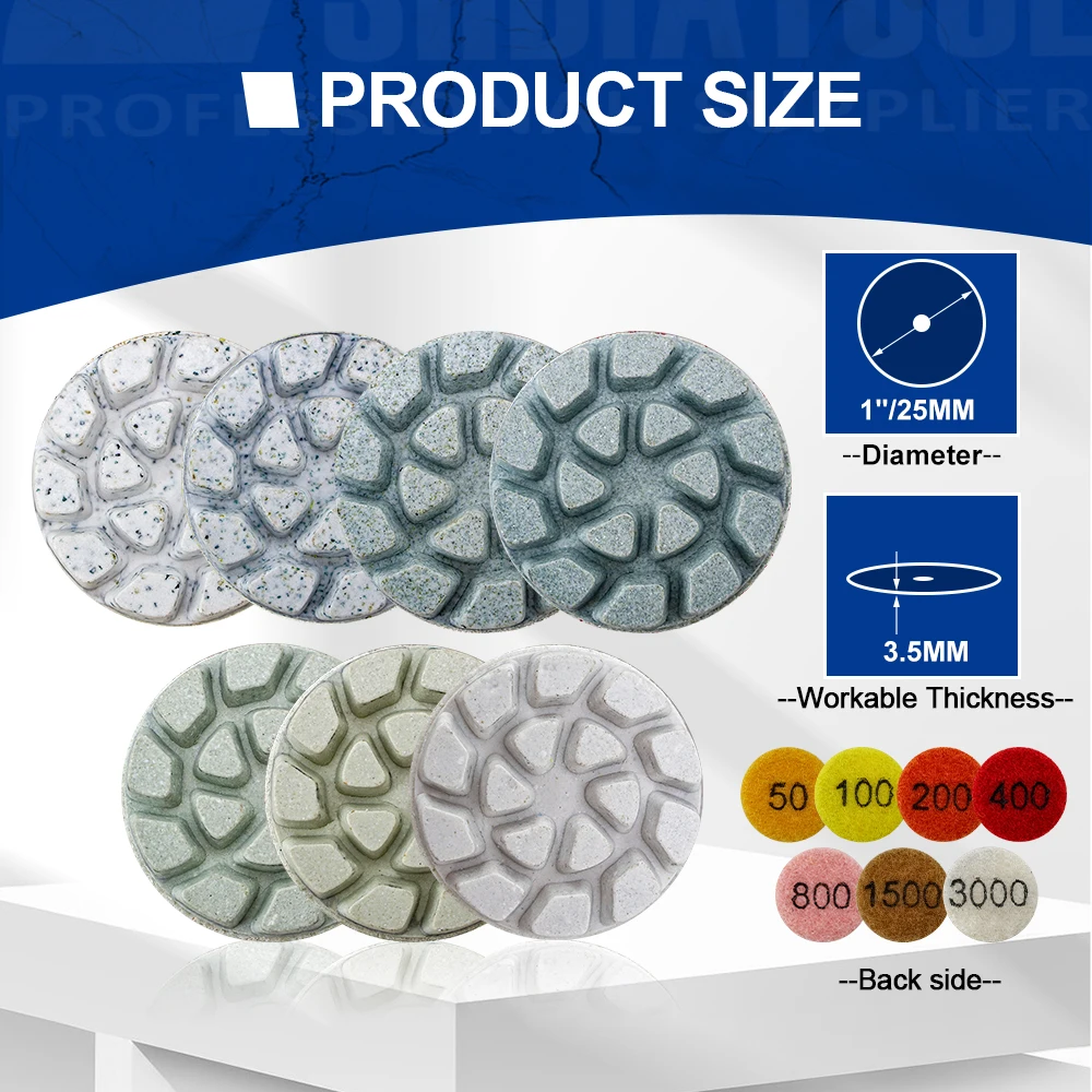SHDIATOOL 7Pcs Diamond Wet Polishing Pads Dia25mm Flexible Granite Marble Stone Sanding Discs Mini 1Inch Polisher Pad Set