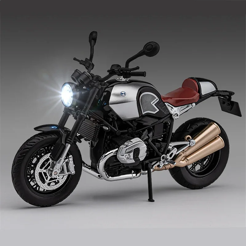 1:12 BMW Latte R NINE T Alloy Retro Sports Motorcycle Model Diecast Metal Street Racing Sound and Light Children Toy Gift