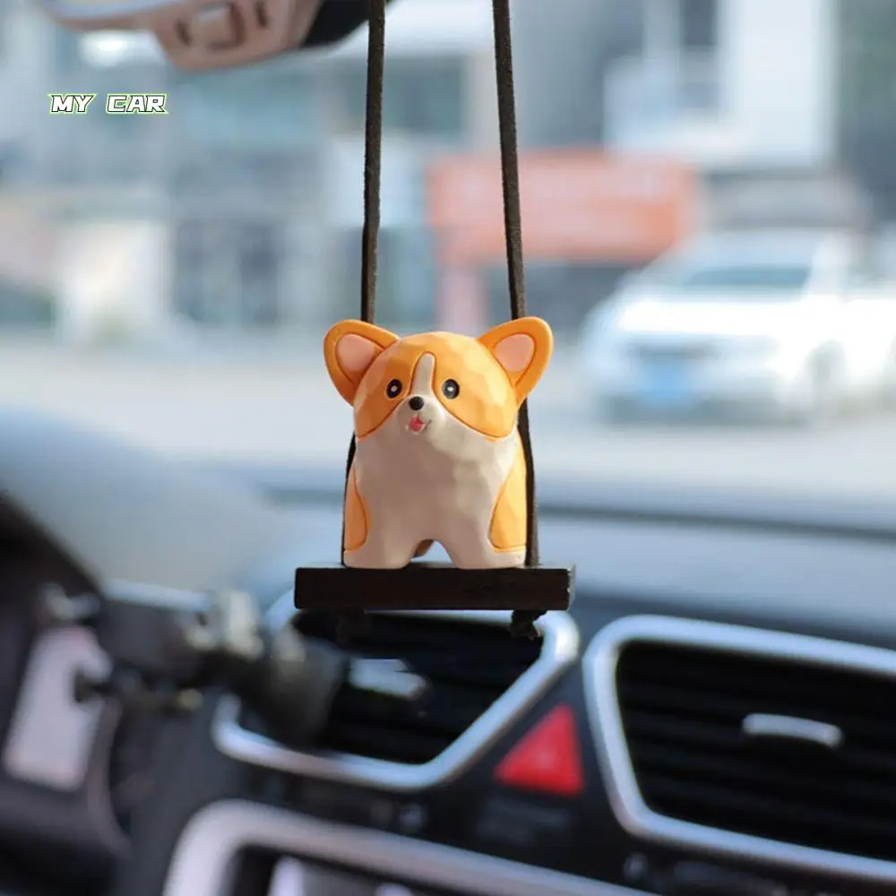 

3D Wood Carving Wind Dog Ornaments Resin Cartoon Car Rearview Mirror Pendant Three-dimensional Cute