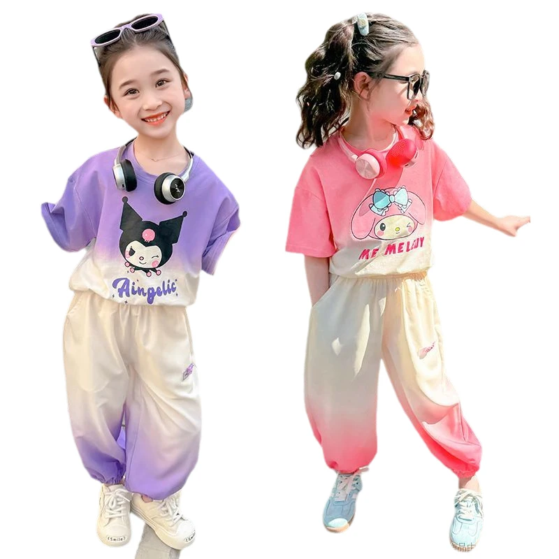 Kuromi Kawaii Girls Clothes Sets Kids T-shirt pants Suit Summer Clothes Girl Suit Teens Children\'s Clothes for 2-9Years