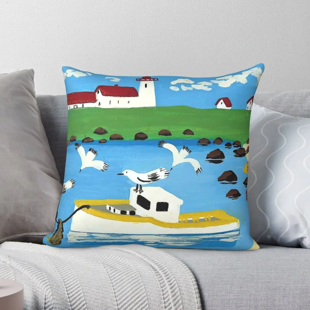 Maud Lewis Cape Islander Pillowcase Polyester Linen Velvet Pattern Zip Decor Pillow Case Home Cushion Cover