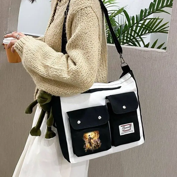 Genshin Impact Merchandise Maple God Manyo Paimon Klee Venti Single Shoulder Crossbody Backpack Student Canvas Bag Ani