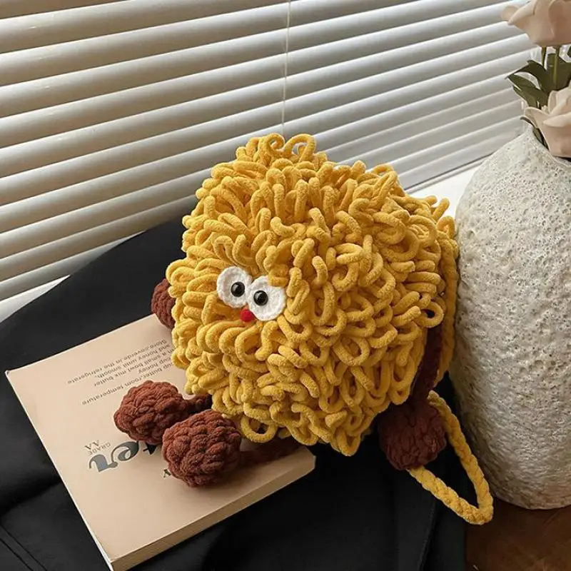

Original Personalized Cute Hairball Knitted Woven Mobile Phone Bag For Women Single Shoulder Crossover Mini Cartoon Small Bag