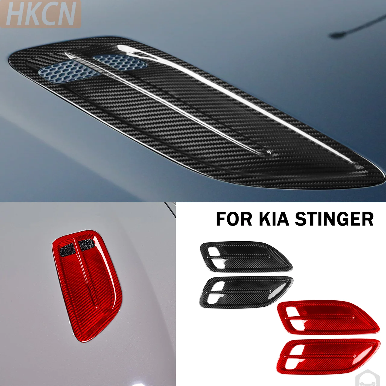 FOR KIA STINGER 2018-2013 Real Carbon Fiber Sticker Front Engine Vent Hood Bonnet Trim Cover Car Accessories Exterior decorative