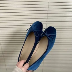 Bow Flats Suede Women Shoes Elegant Soft Sole Shallow Ballet Dance Shoes 2024 New Fad Autumn Shoes Dress Party Zapatos Ladies