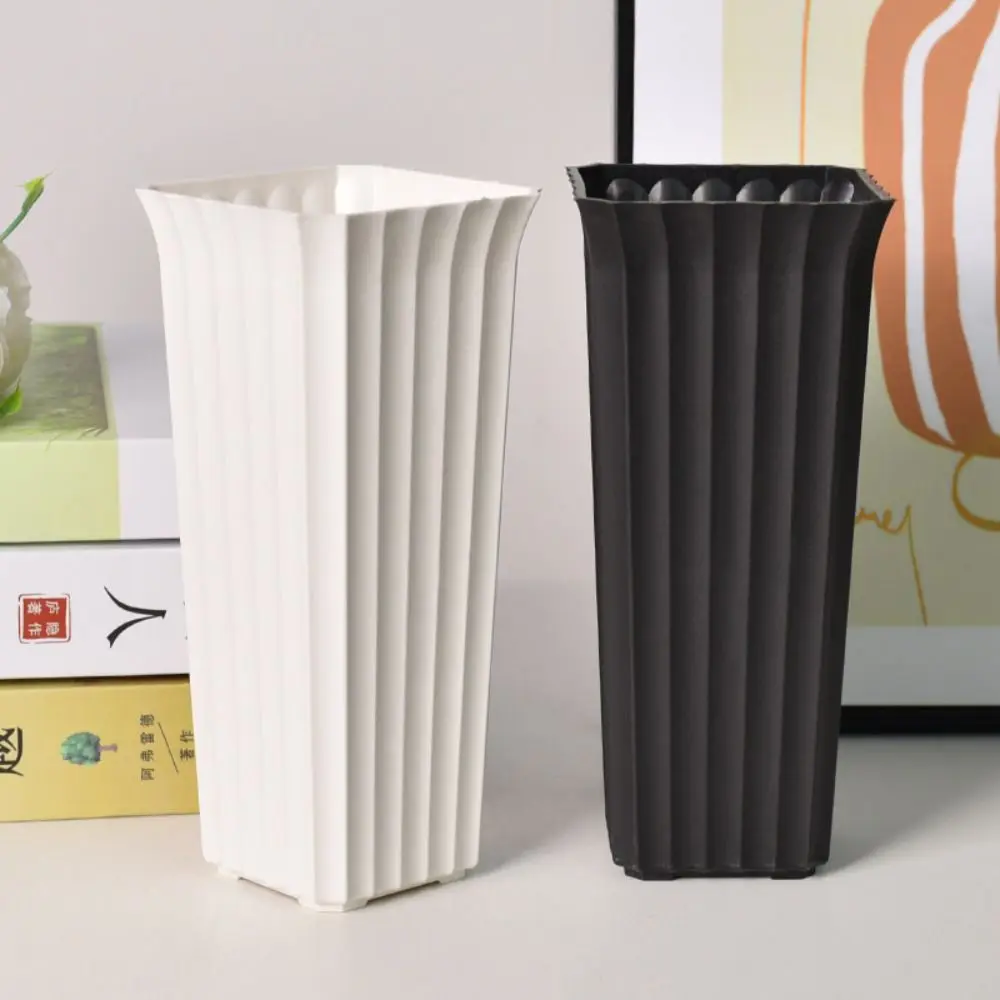 Black White Flower Vase Vertical Stripes Design Nordic Style Plant Pot Plastic Decorative Vase Flower Shop Gardening Supplies